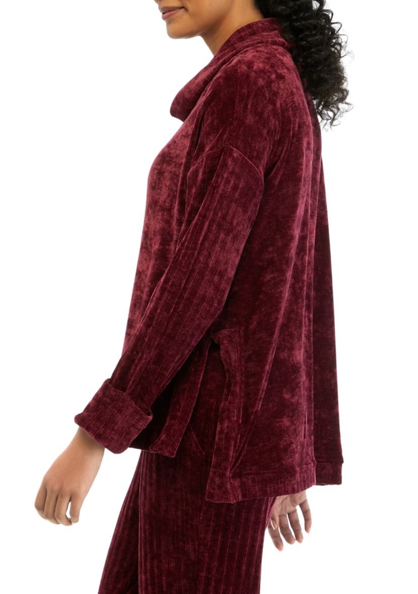 Womens Chenille Turtleneck Drop Shoulder Sweater 