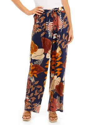 Womens Printed Pull On Wide Leg Pants 