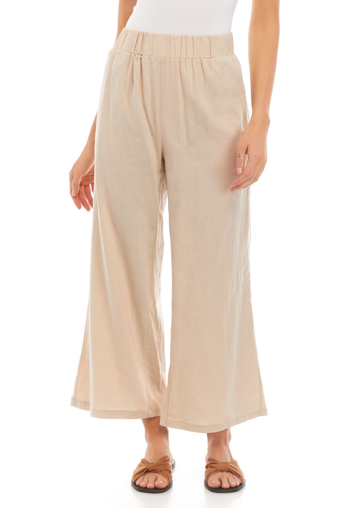 Womens Linen Pull On Wide Leg Pants