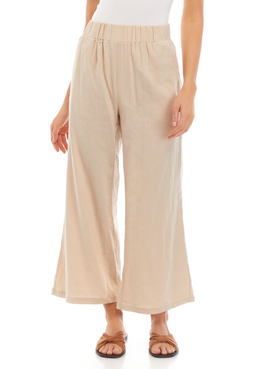 Womens Linen Pull On Wide Leg Pants