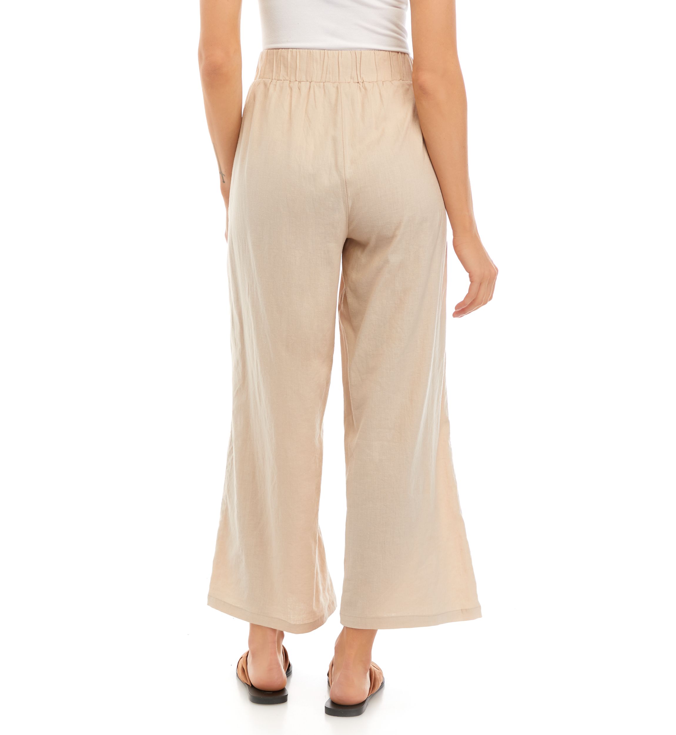 Womens Linen Pull On Wide Leg Pants