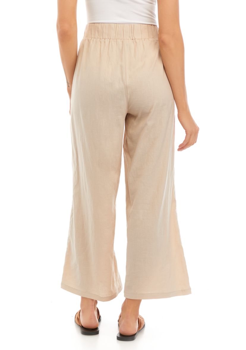 Womens Linen Pull On Wide Leg Pants