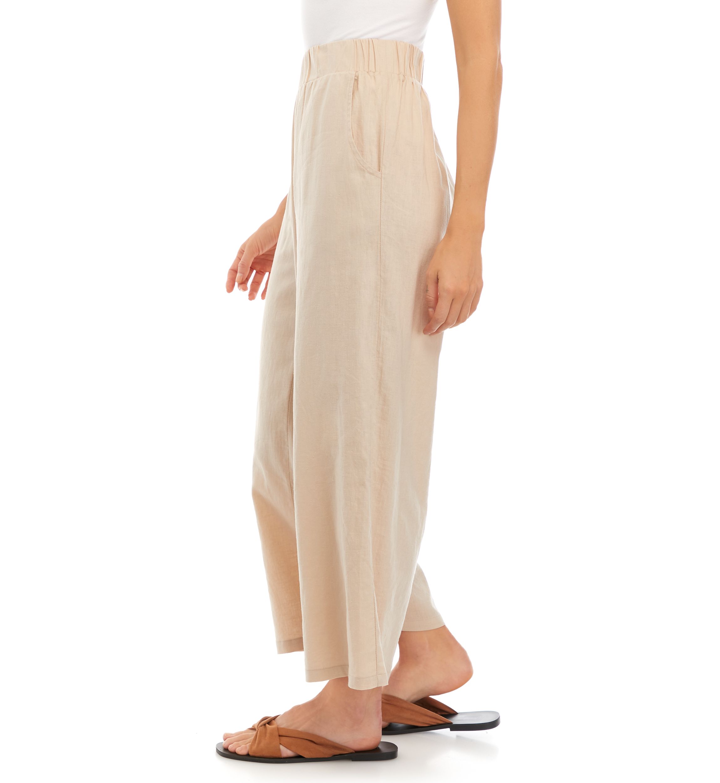 Womens Linen Pull On Wide Leg Pants