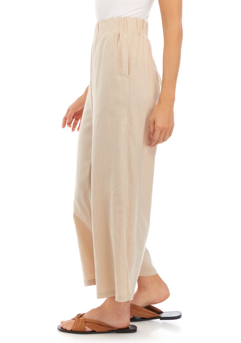 Womens Linen Pull On Wide Leg Pants