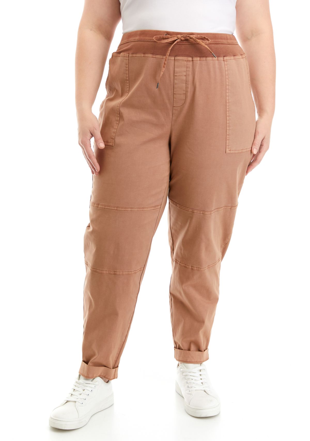 Plus Size Cuffed Pants with Contrast Waistband