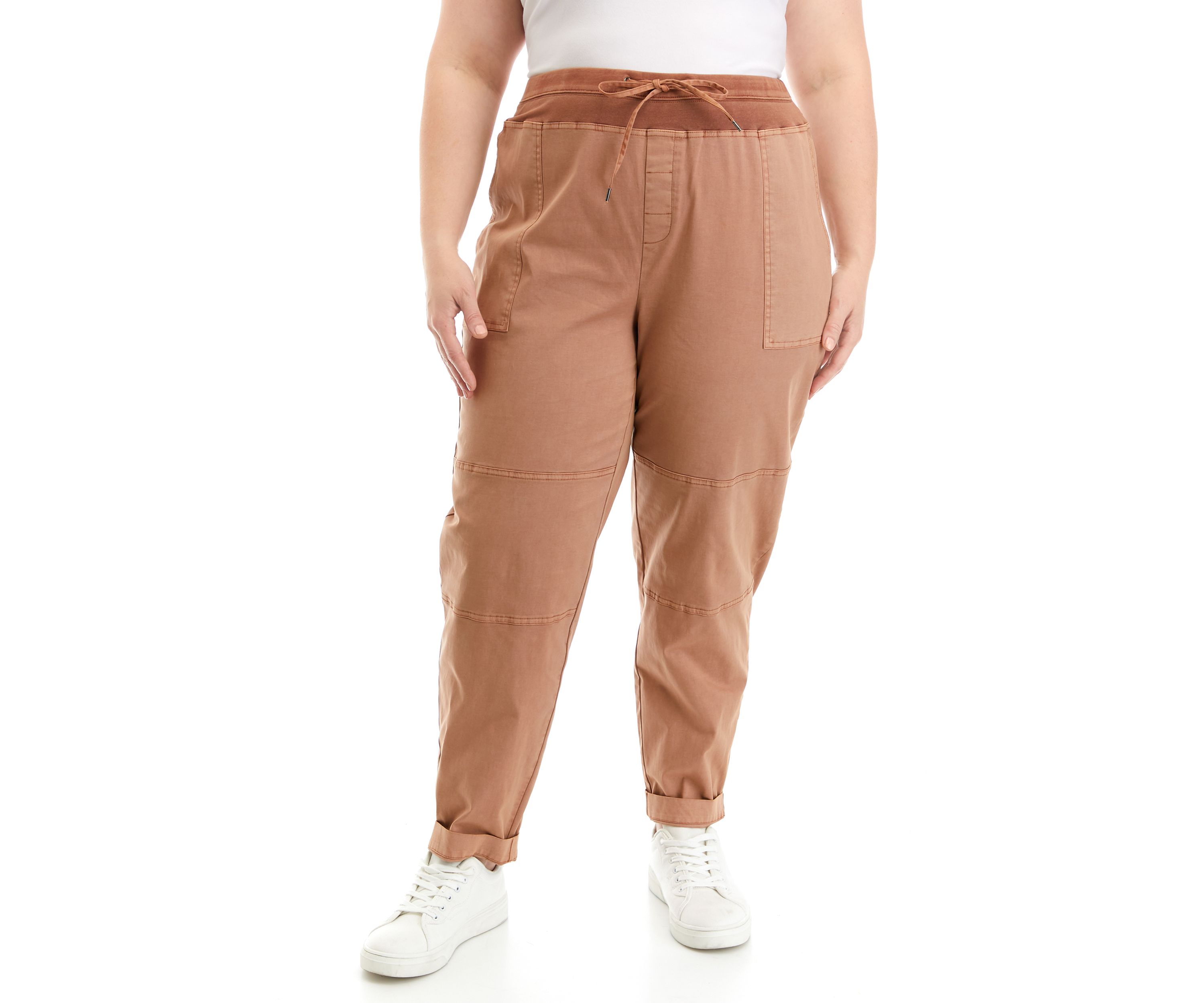 Plus Size Cuffed Pants with Contrast Waistband