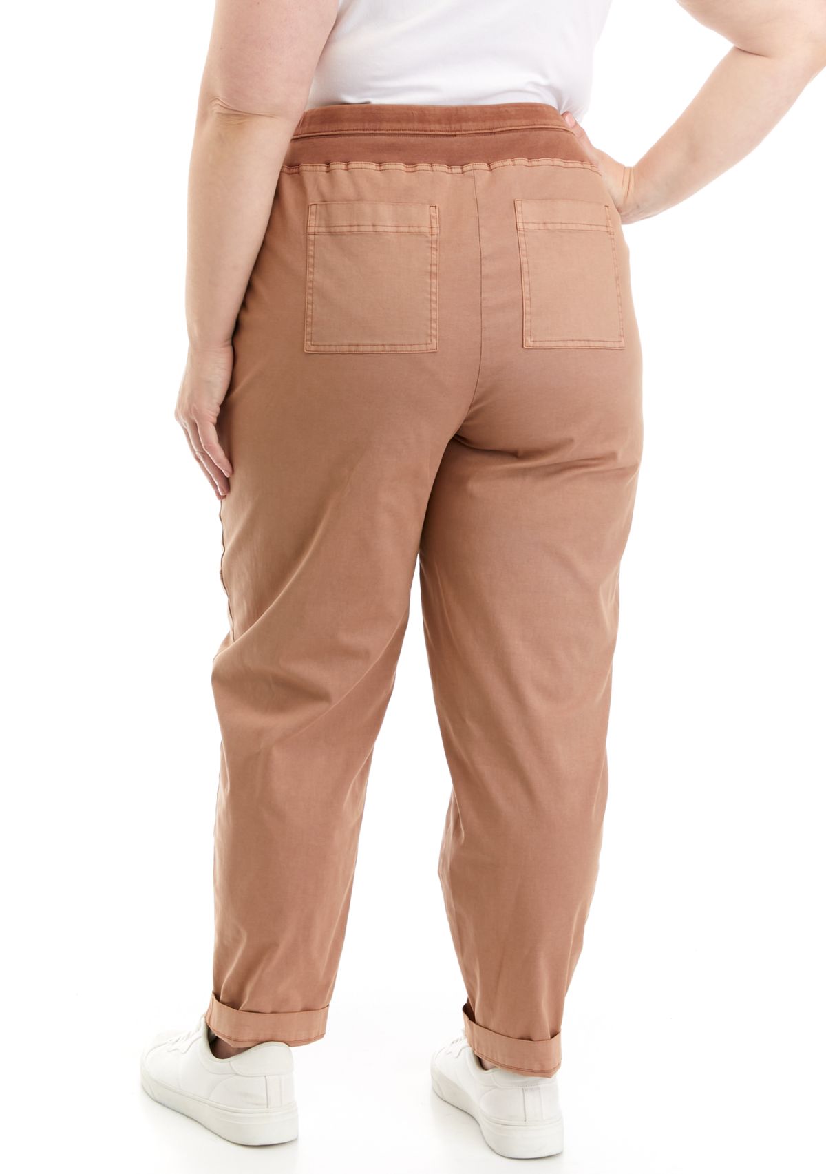 Plus Size Cuffed Pants with Contrast Waistband