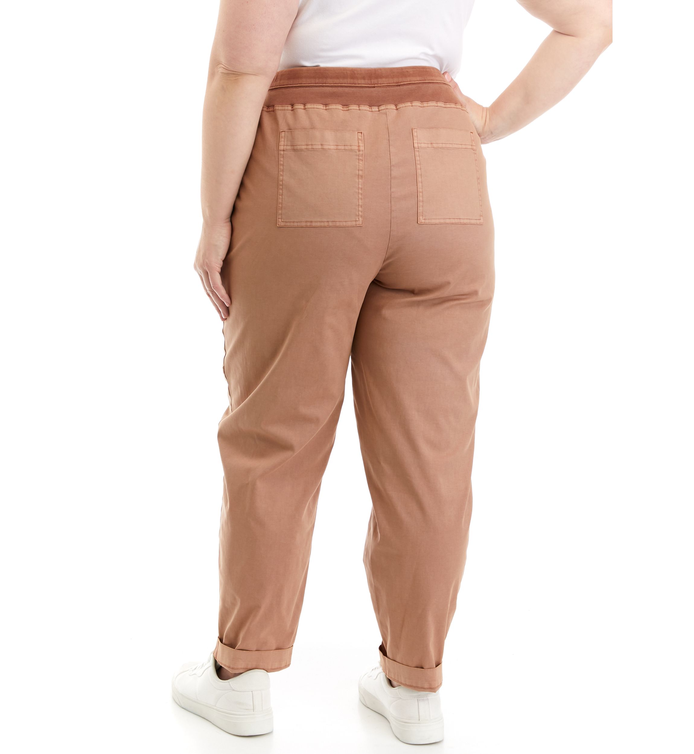 Plus Size Cuffed Pants with Contrast Waistband