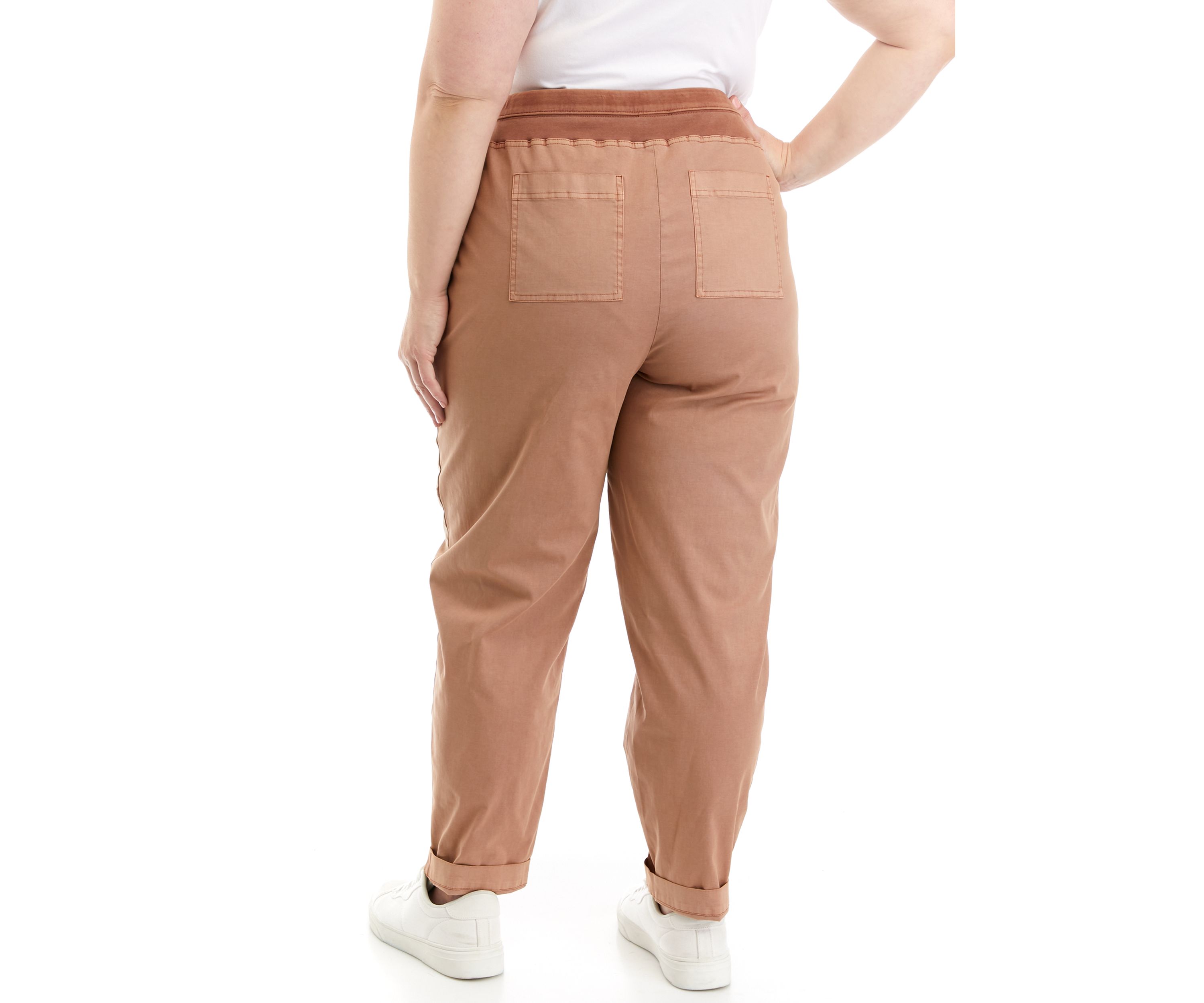 Plus Size Cuffed Pants with Contrast Waistband