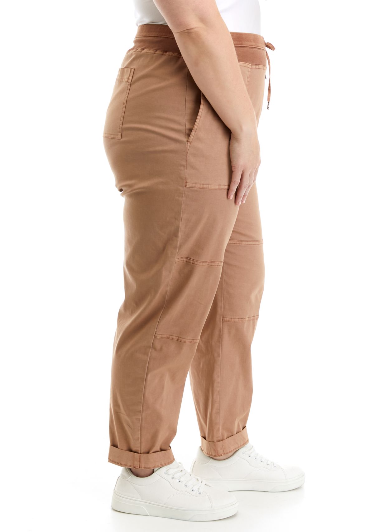 Plus Size Cuffed Pants with Contrast Waistband
