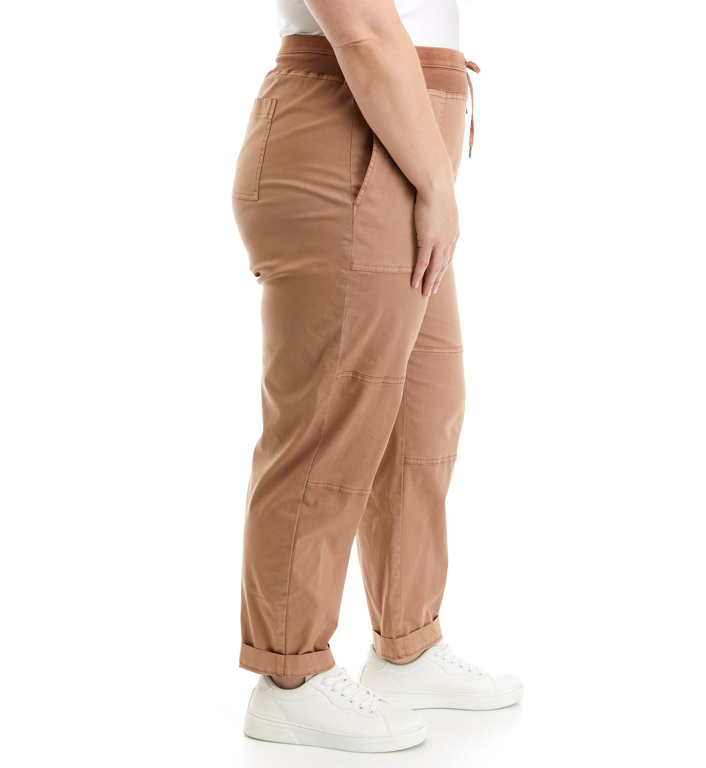 Plus Size Cuffed Pants with Contrast Waistband