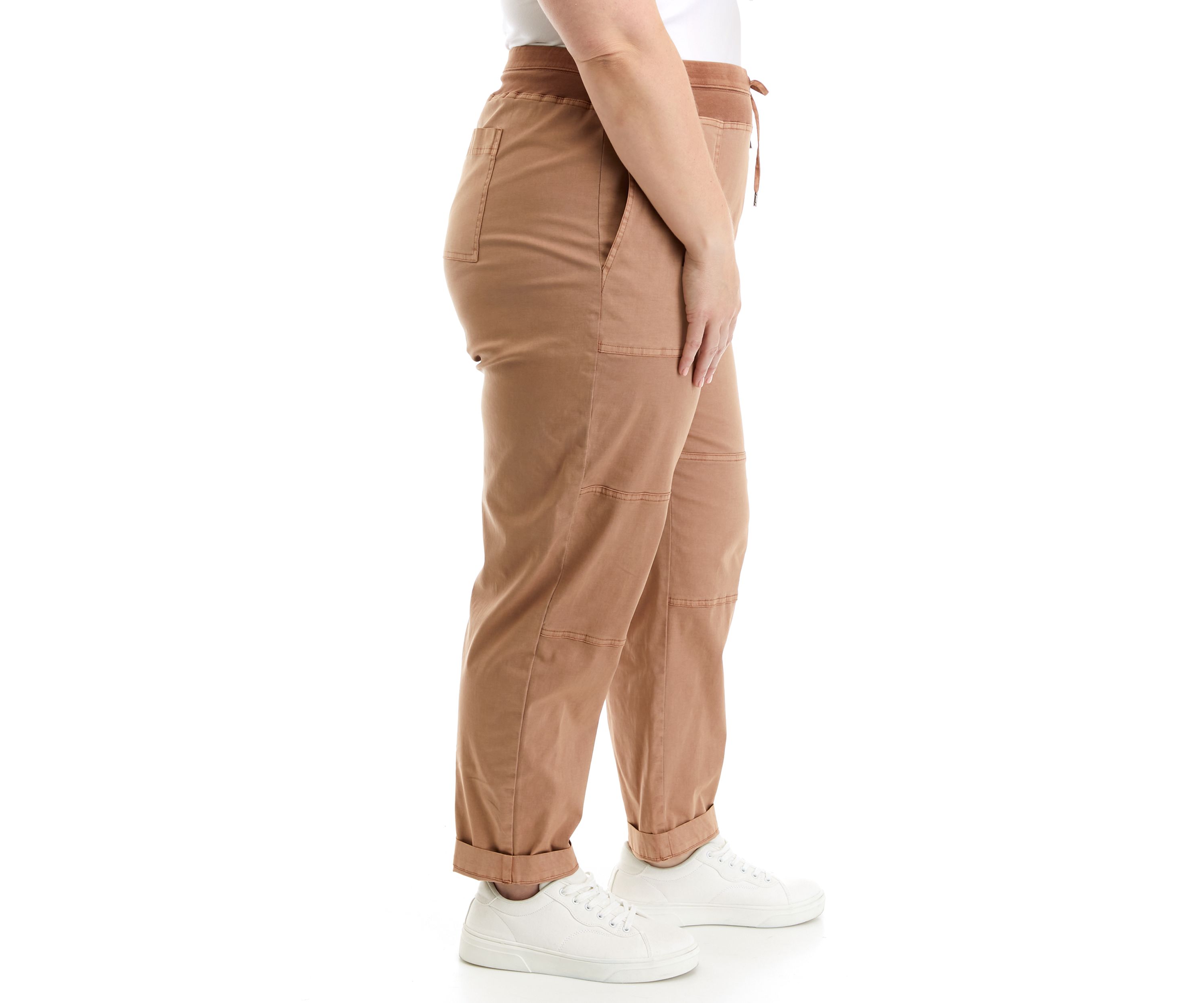 Plus Size Cuffed Pants with Contrast Waistband