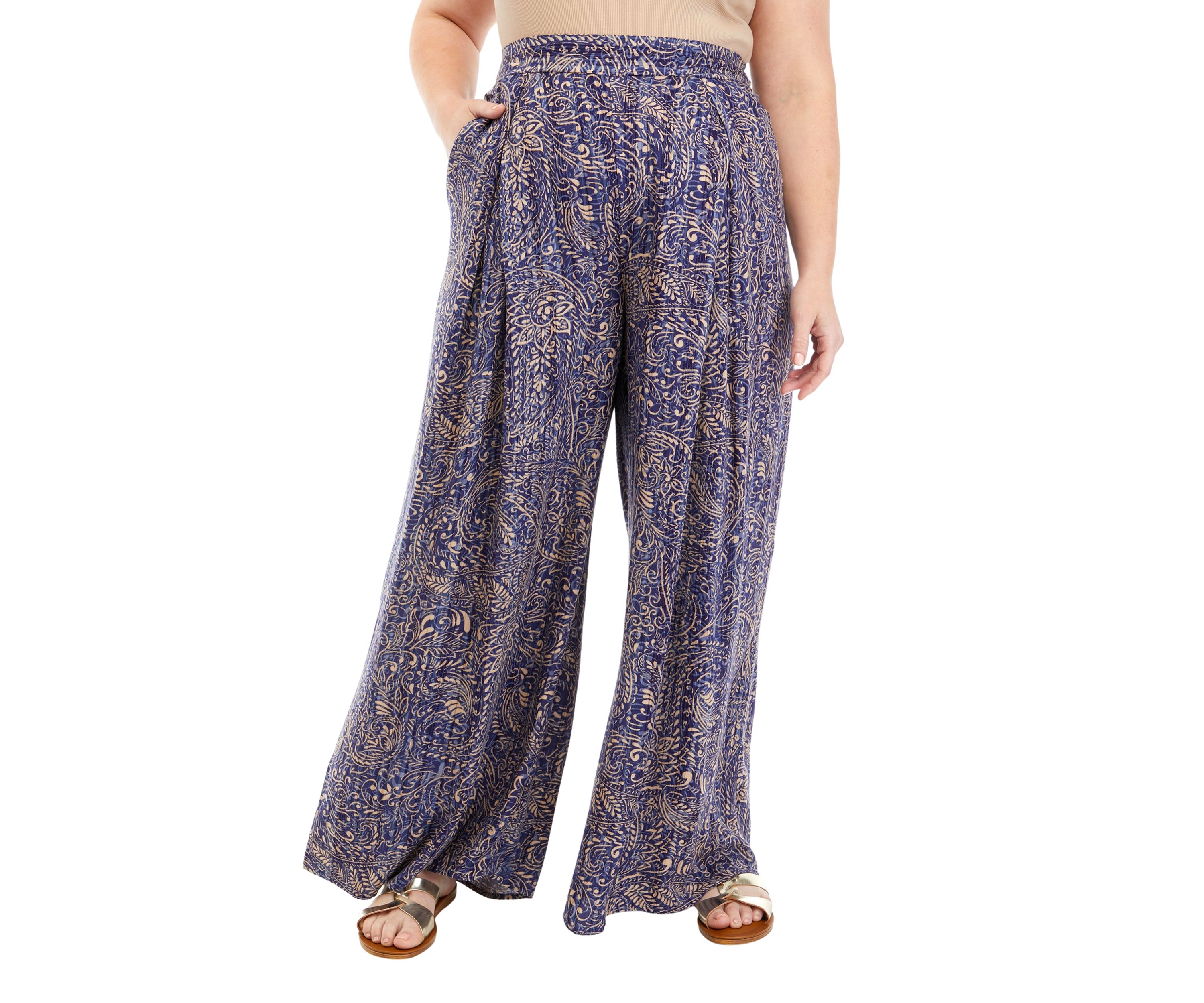 Womens Pull On Wide Leg Pants