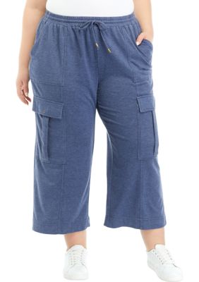 Cupio Women's Plus Size Mid Rise Pants, Navy Blue, 2X