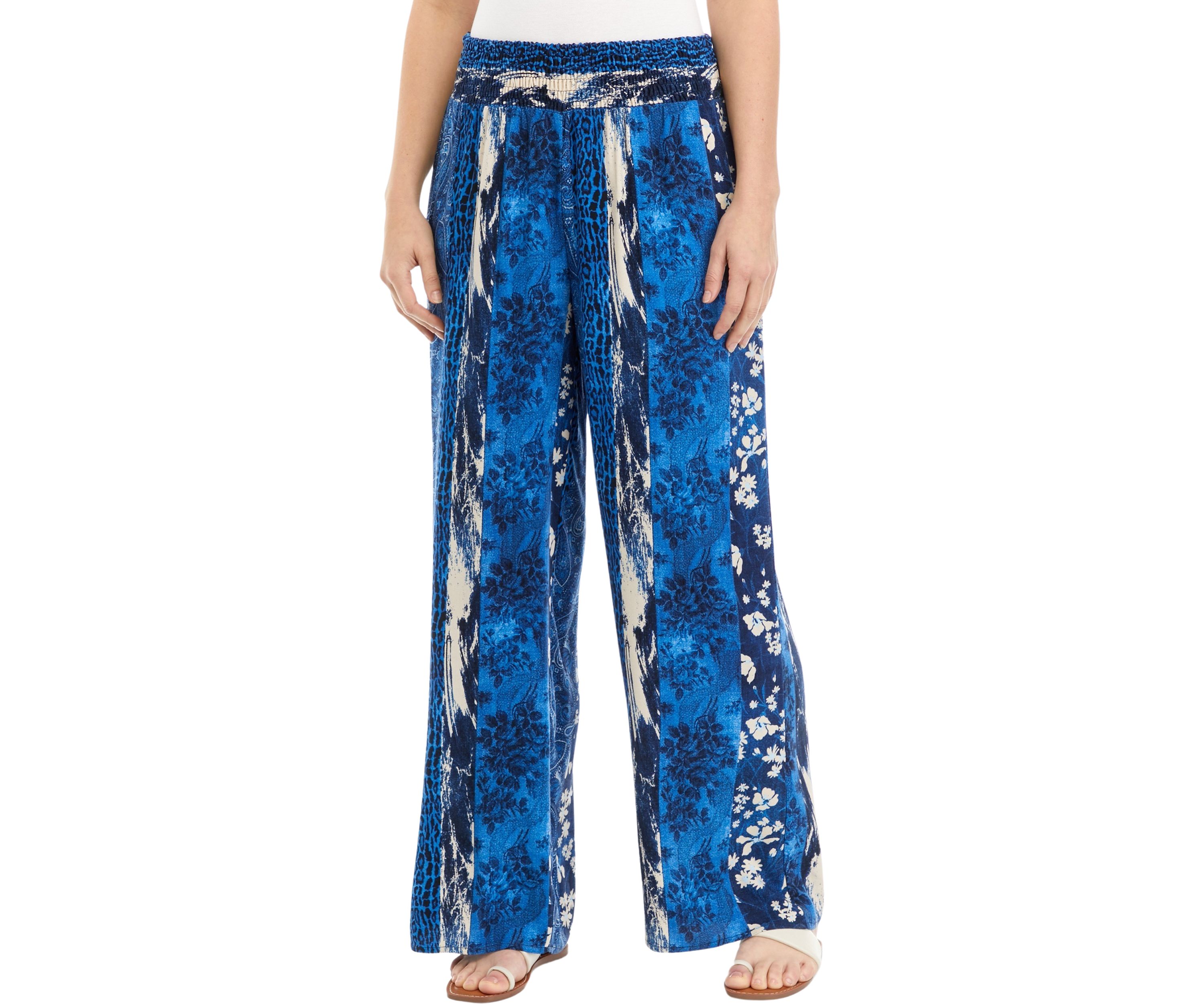 Womens Smocked Waist Printed Pants