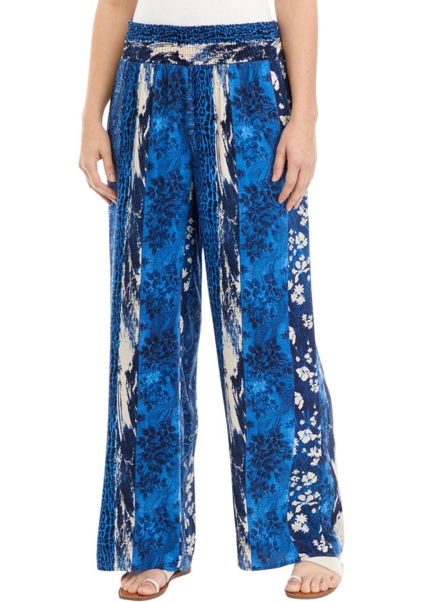 Womens Smocked Waist Printed Pants