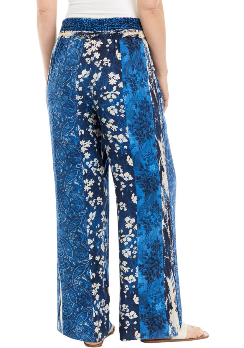 Womens Smocked Waist Printed Pants