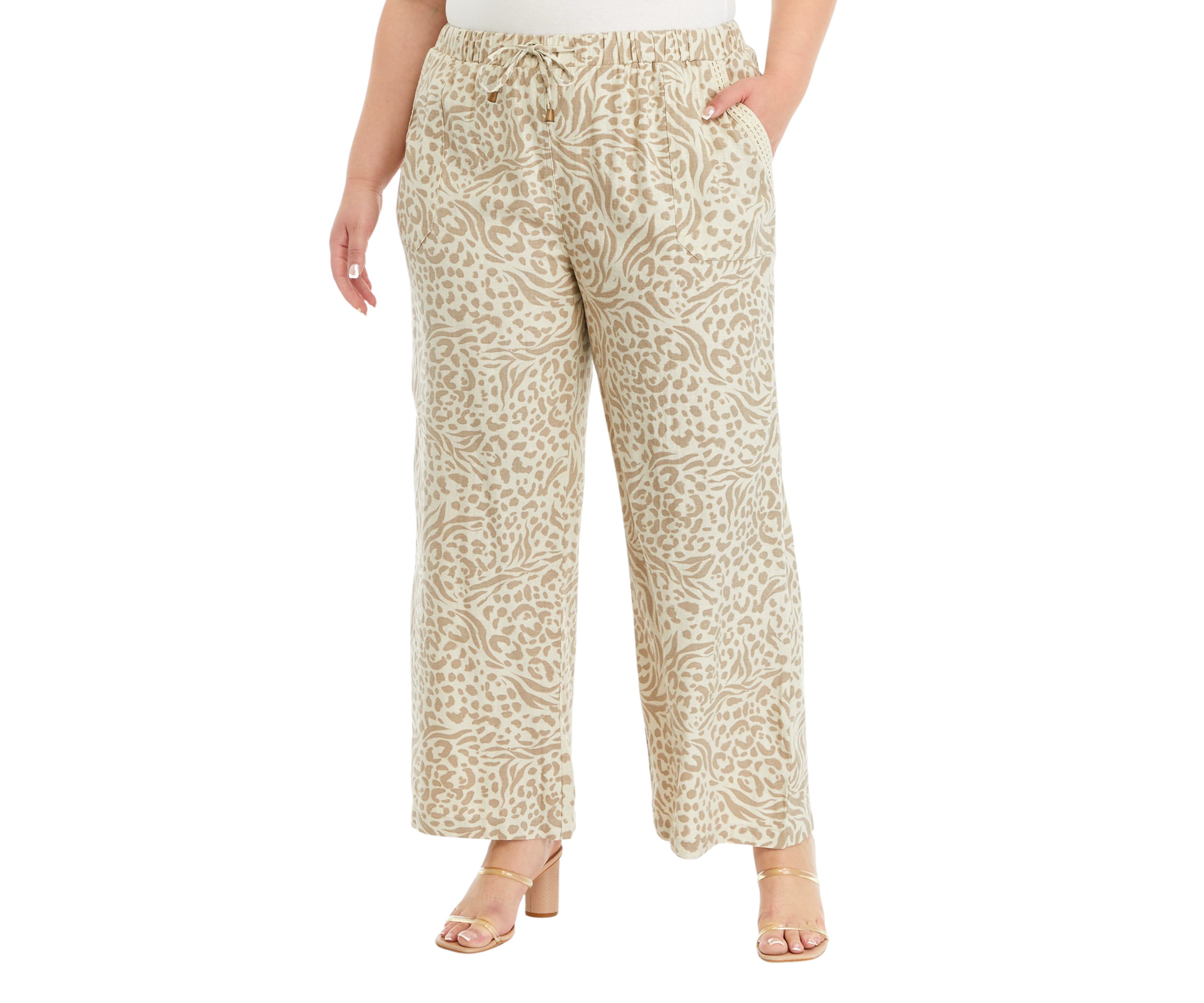 Plus Size Cropped Crochet Printed Pants