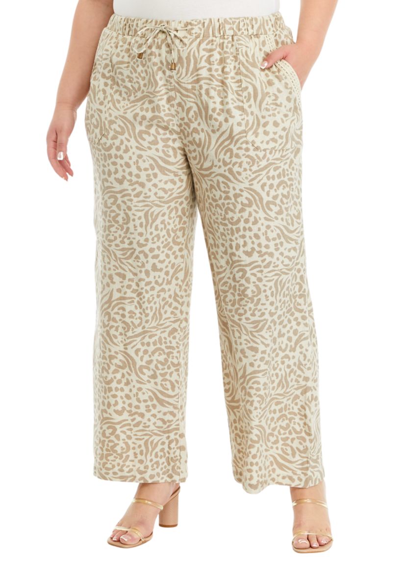 Plus Size Cropped Crochet Printed Pants