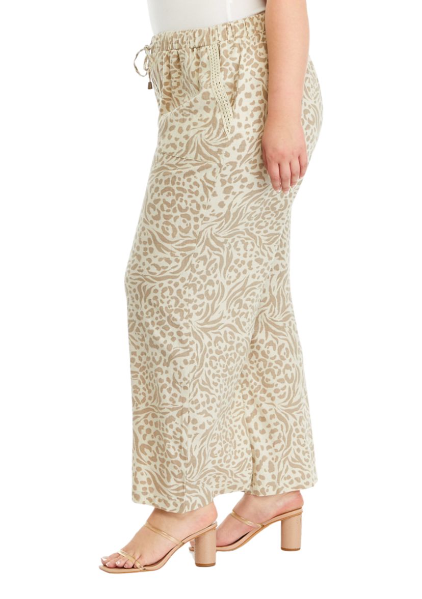 Plus Size Cropped Crochet Printed Pants