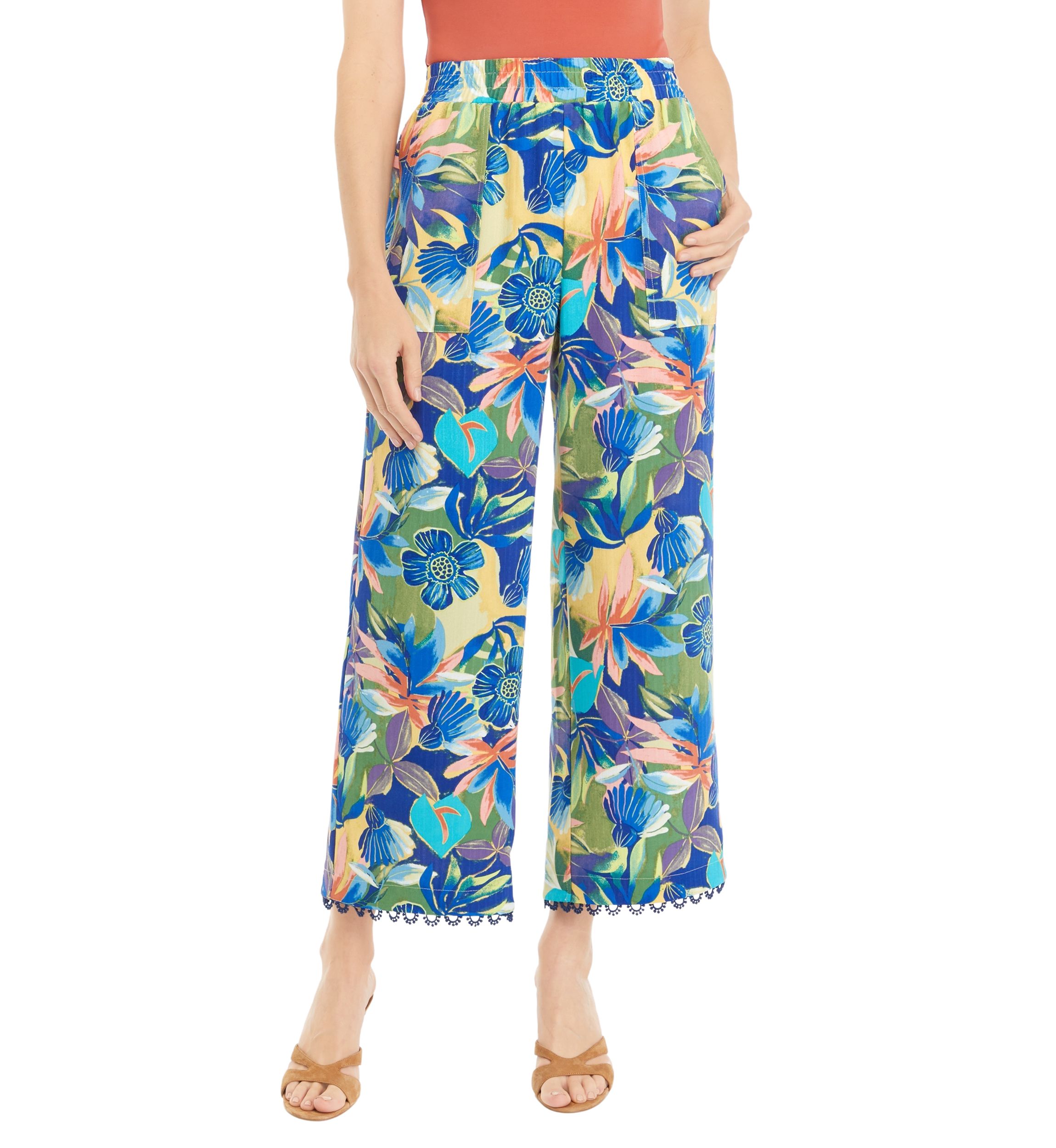 Womens Wide Leg Printed Pants