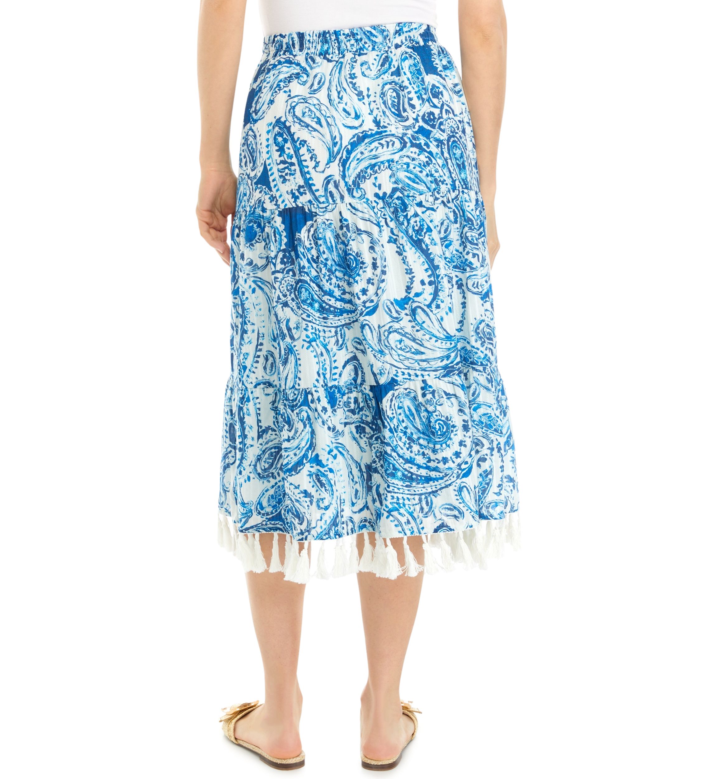 Womens Tiered Midi Skirt with Tassels