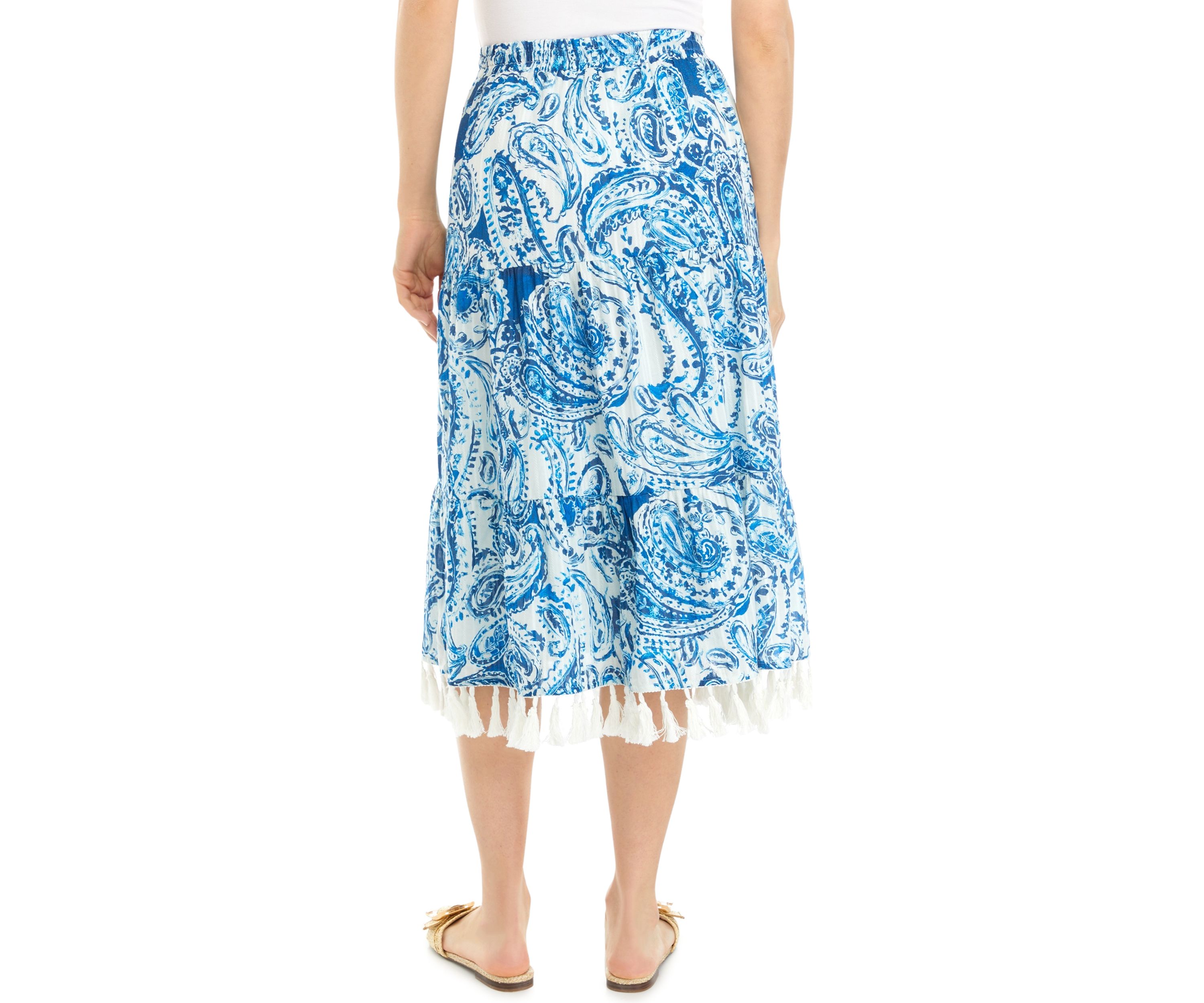 Womens Tiered Midi Skirt with Tassels