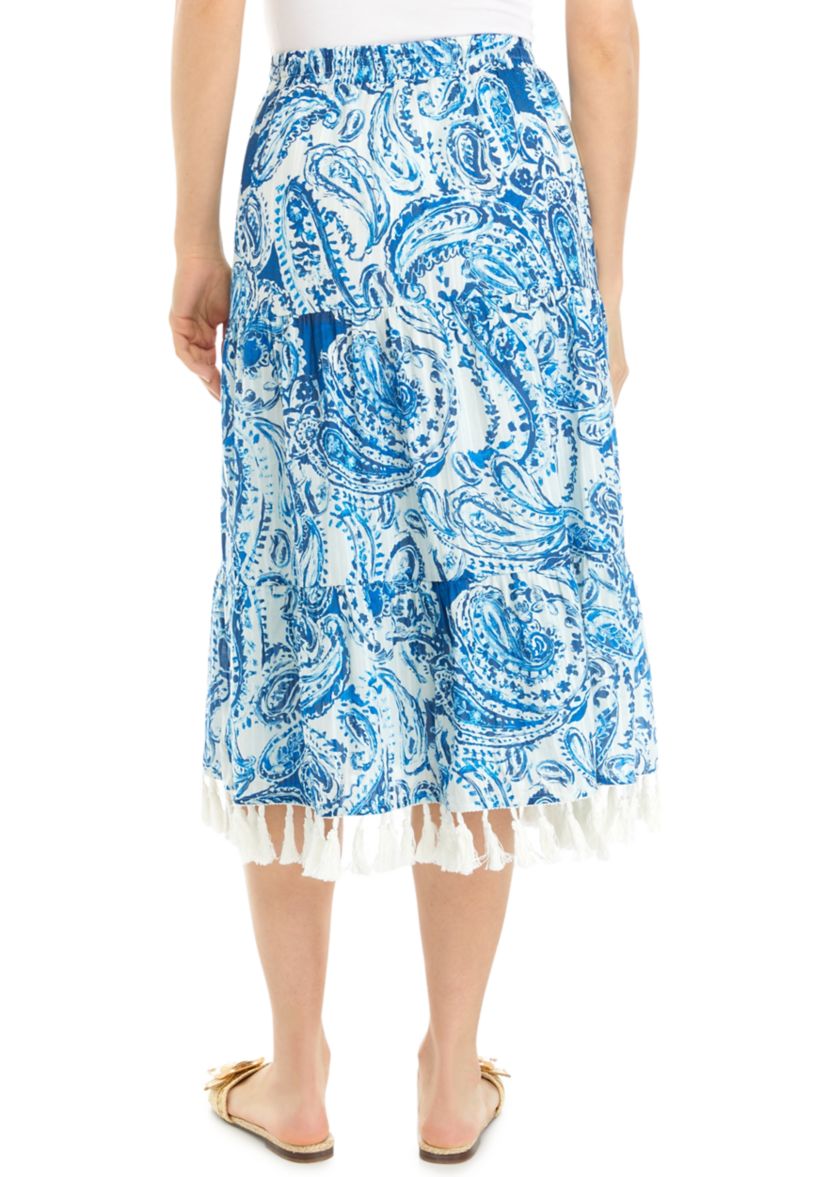 Womens Tiered Midi Skirt with Tassels