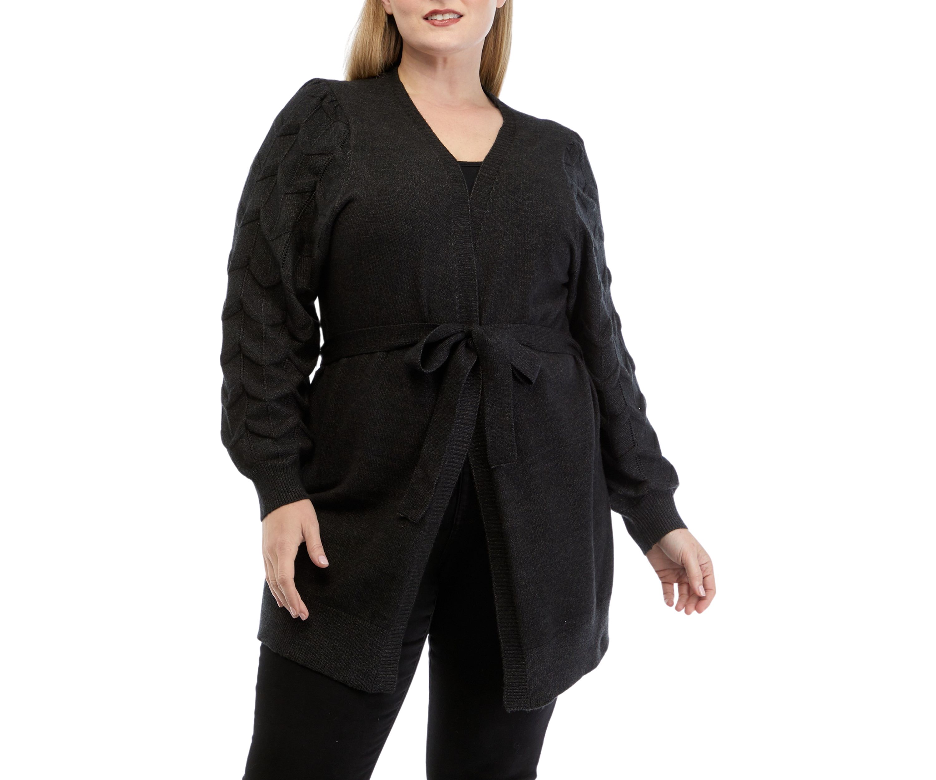 Plus Size Long Sleeve Pointelle Cardigan