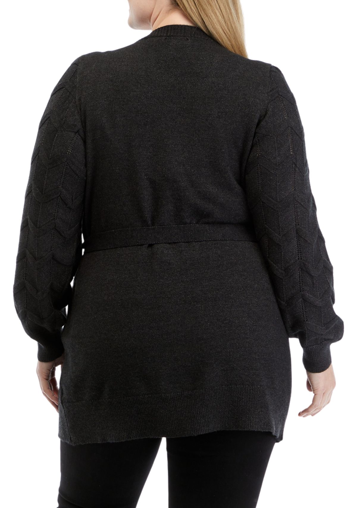 Plus Size Long Sleeve Pointelle Cardigan