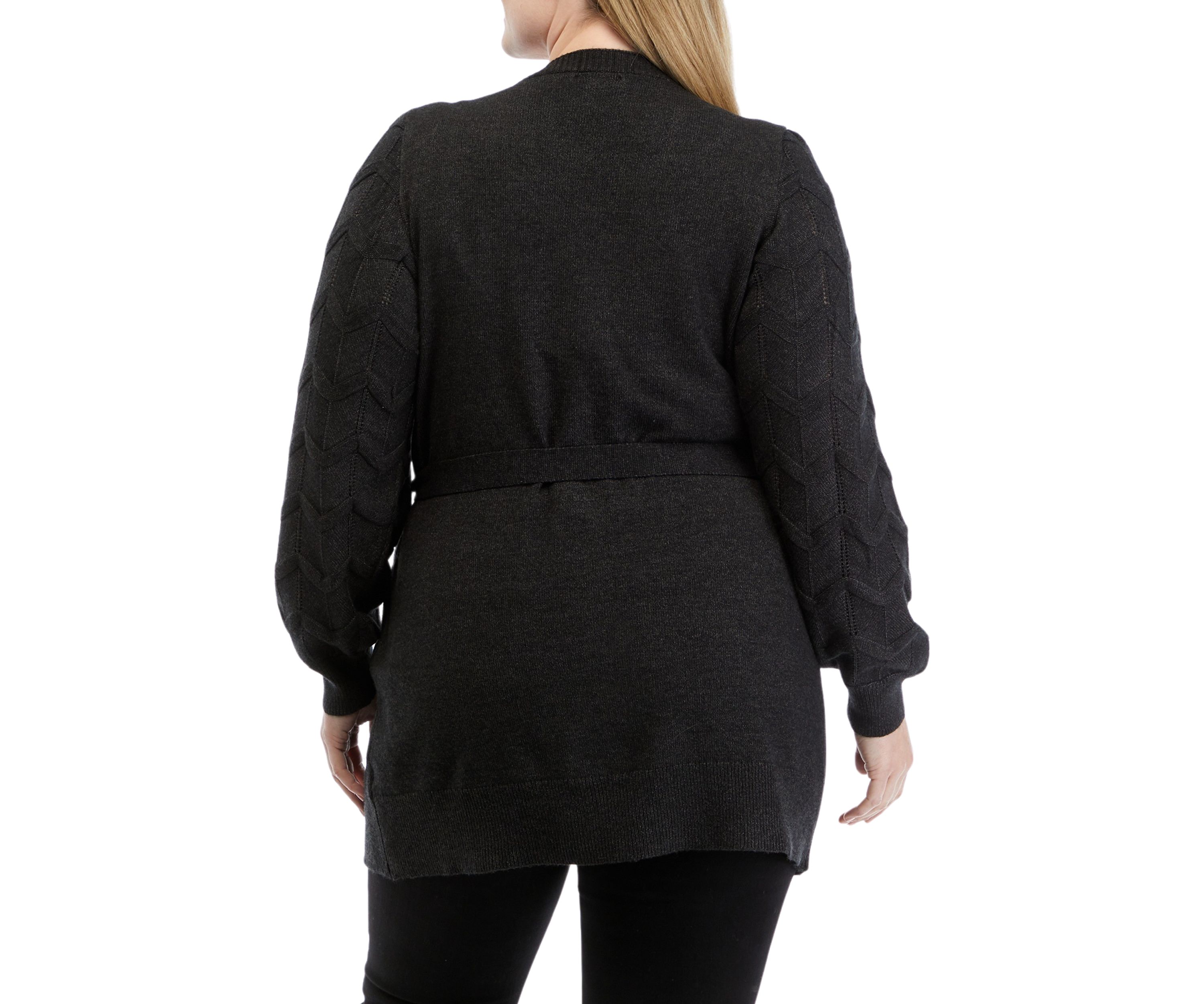 Plus Size Long Sleeve Pointelle Cardigan