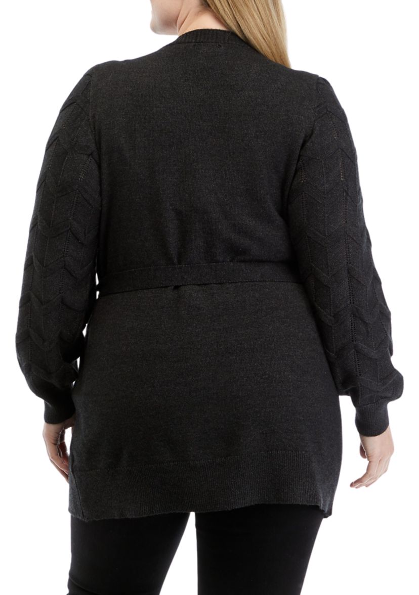Plus Size Long Sleeve Pointelle Cardigan