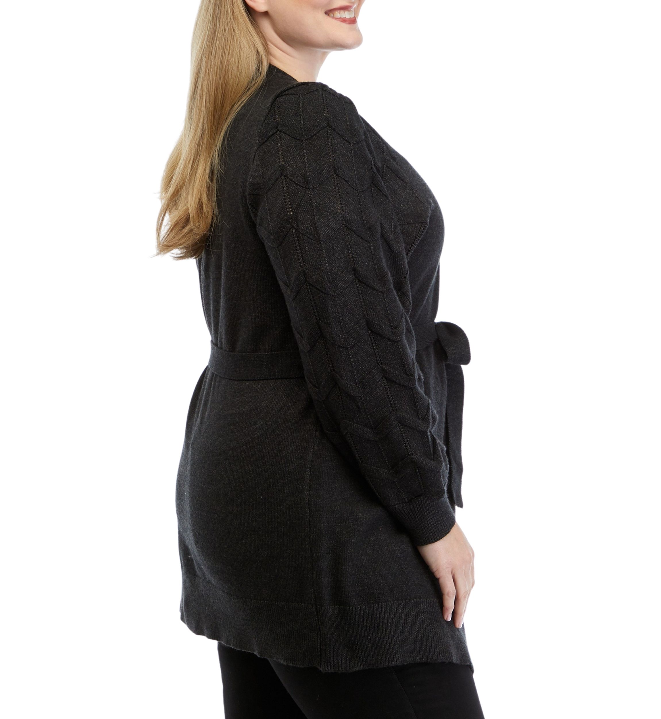 Plus Size Long Sleeve Pointelle Cardigan