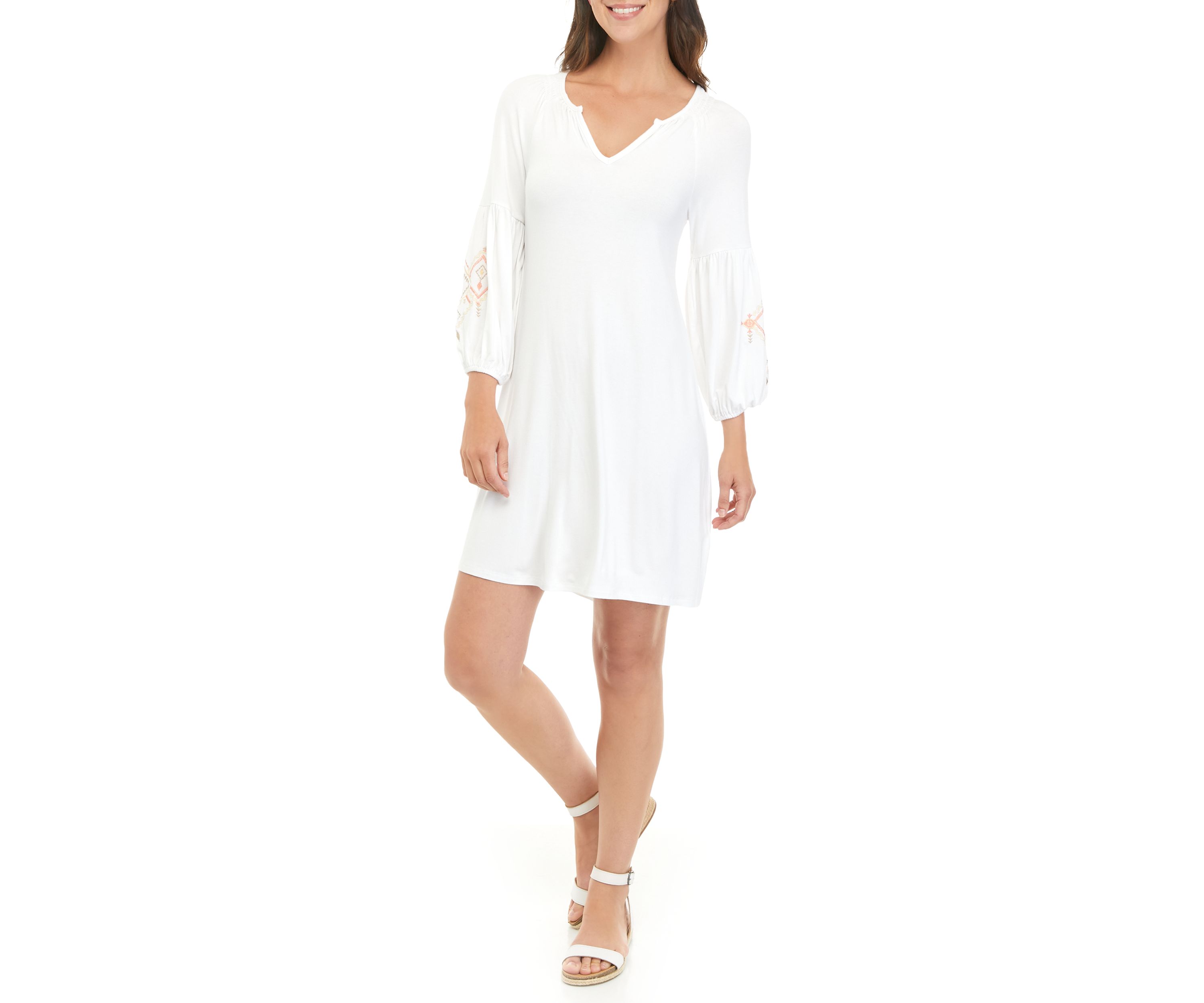 Womens Lace Sleeve Split Neck Dress