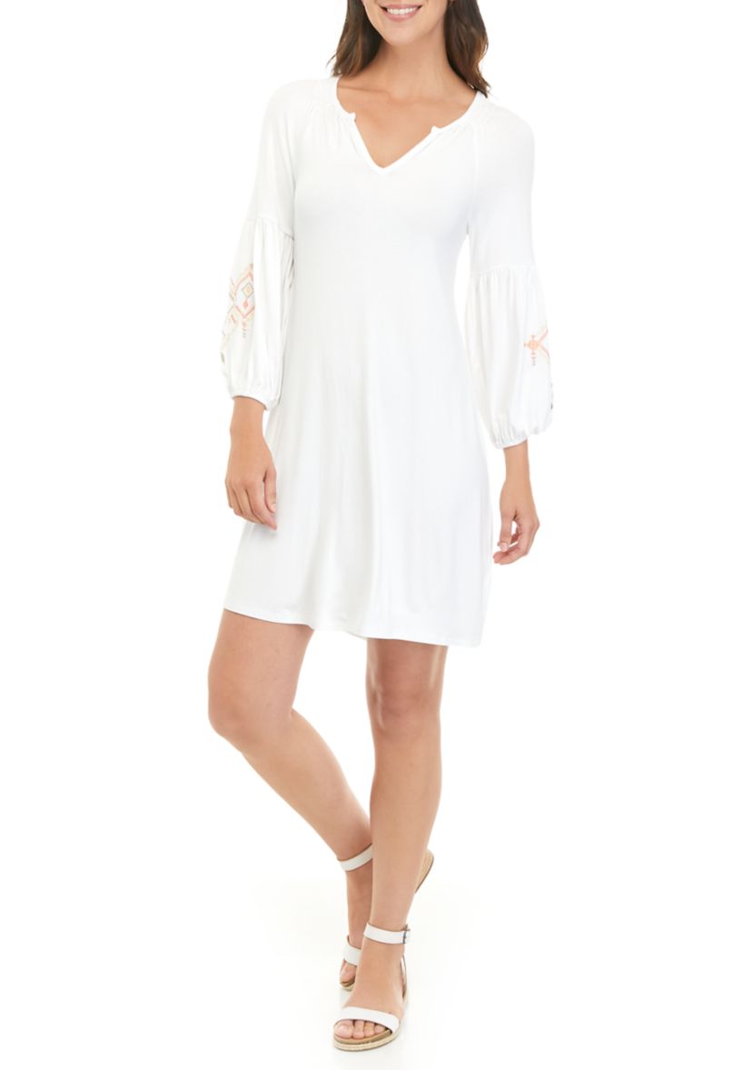 Womens Lace Sleeve Split Neck Dress