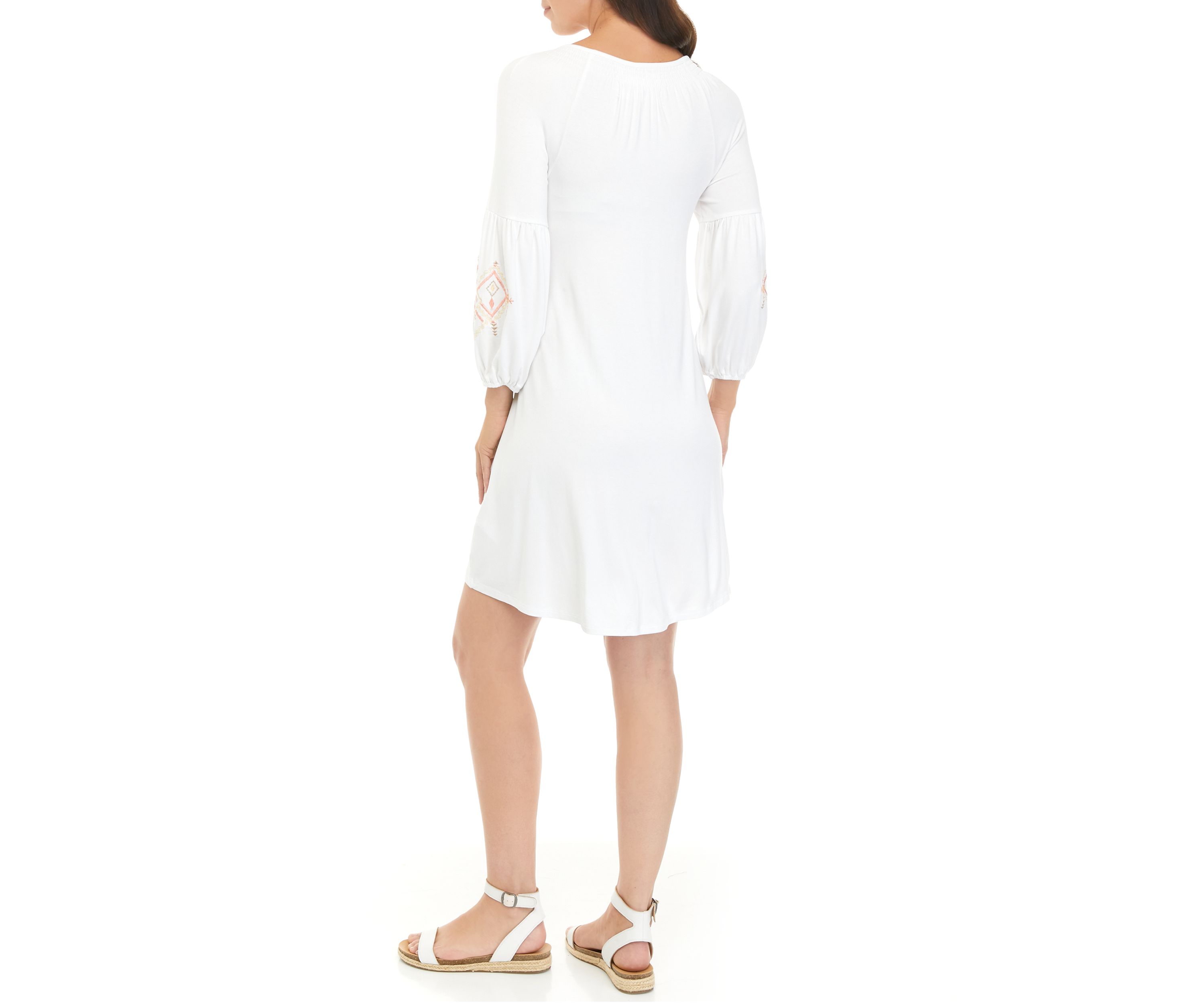 Womens Lace Sleeve Split Neck Dress
