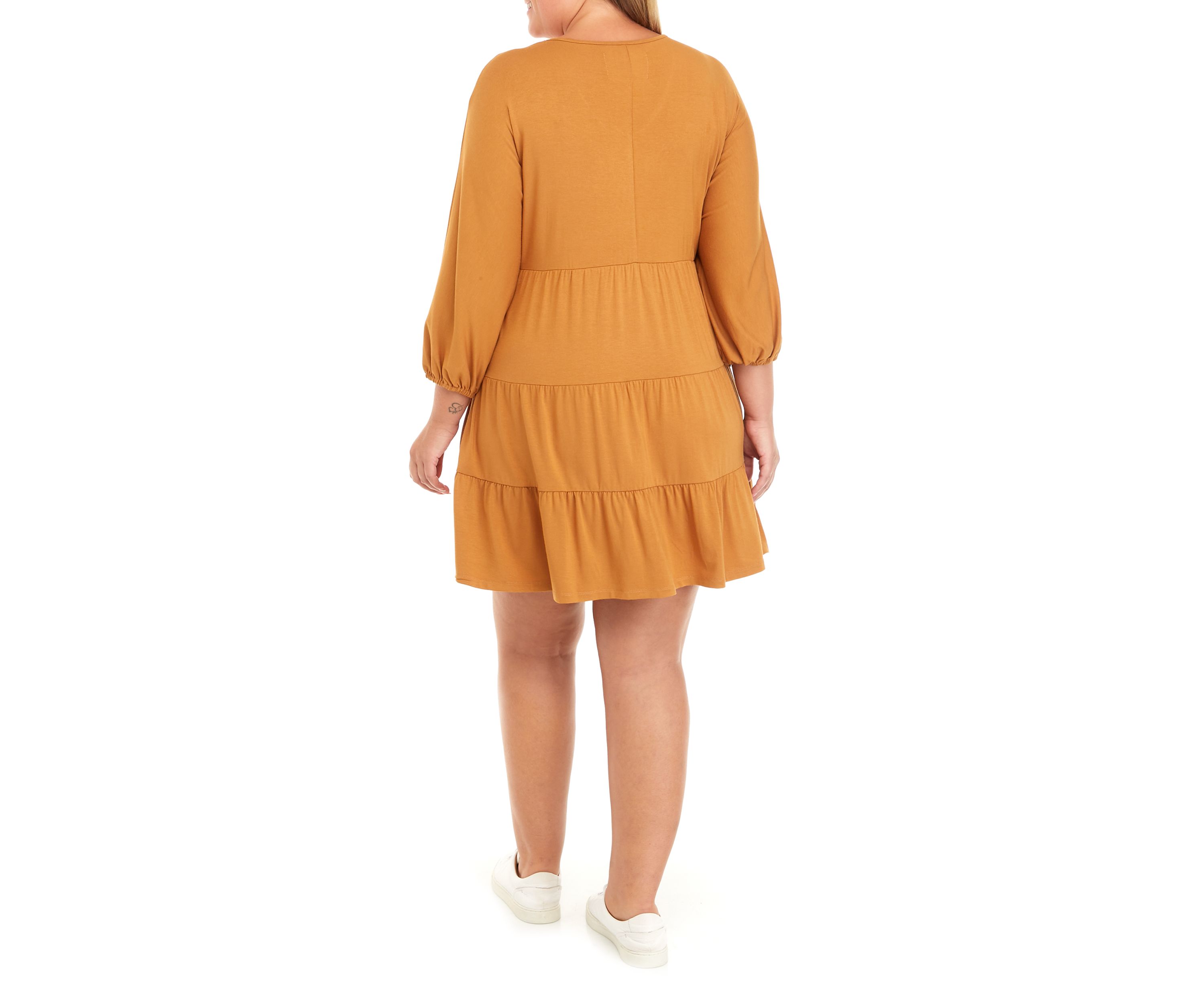 Plus Size 3/4 Sleeve Embroidered Tiered Dress