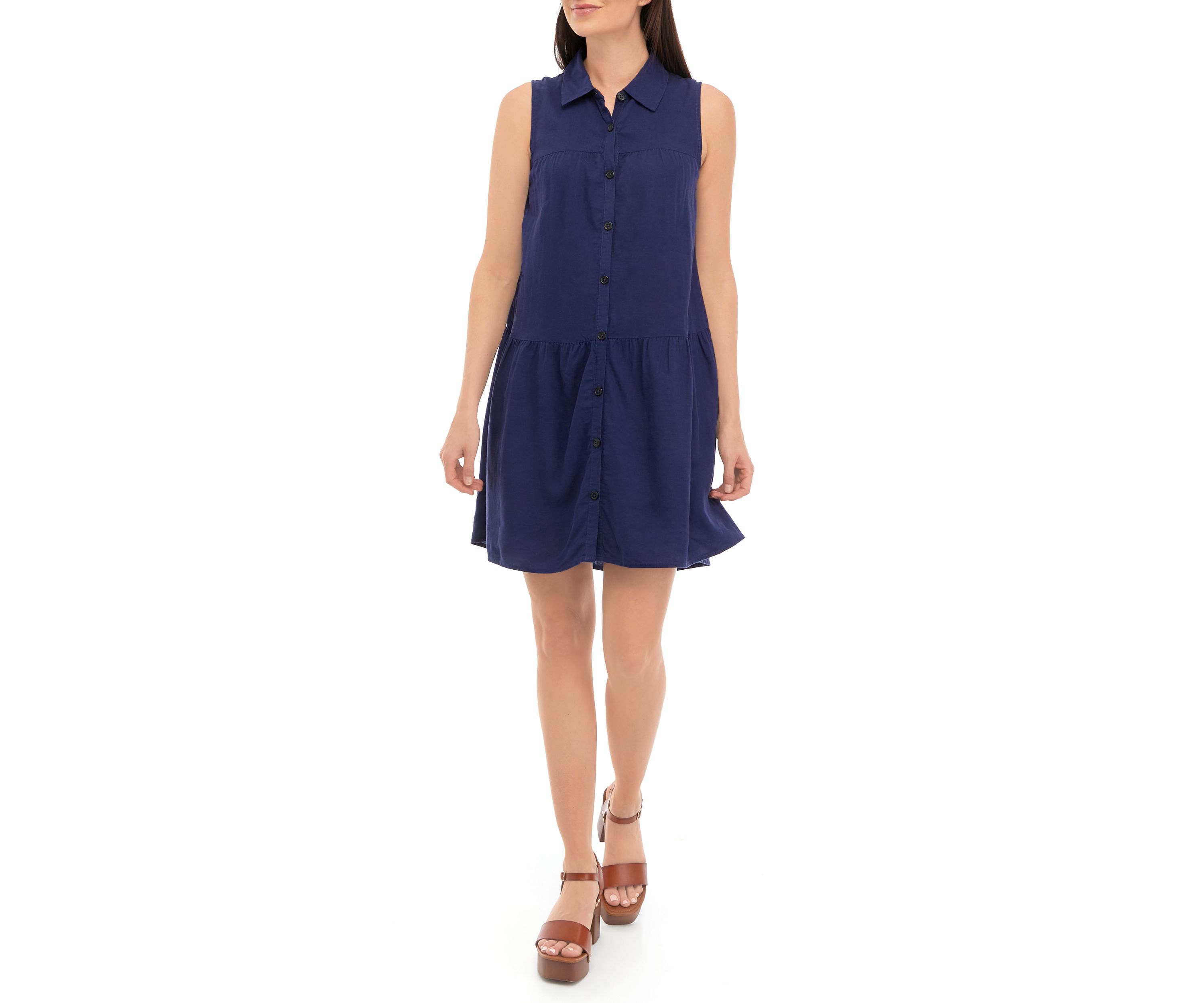 Womens Sleeveless Tiered Shirtdress
