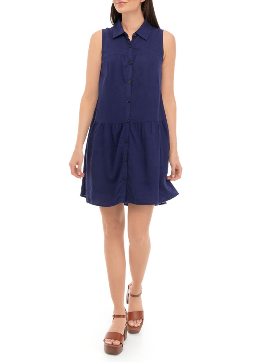 Womens Sleeveless Tiered Shirtdress