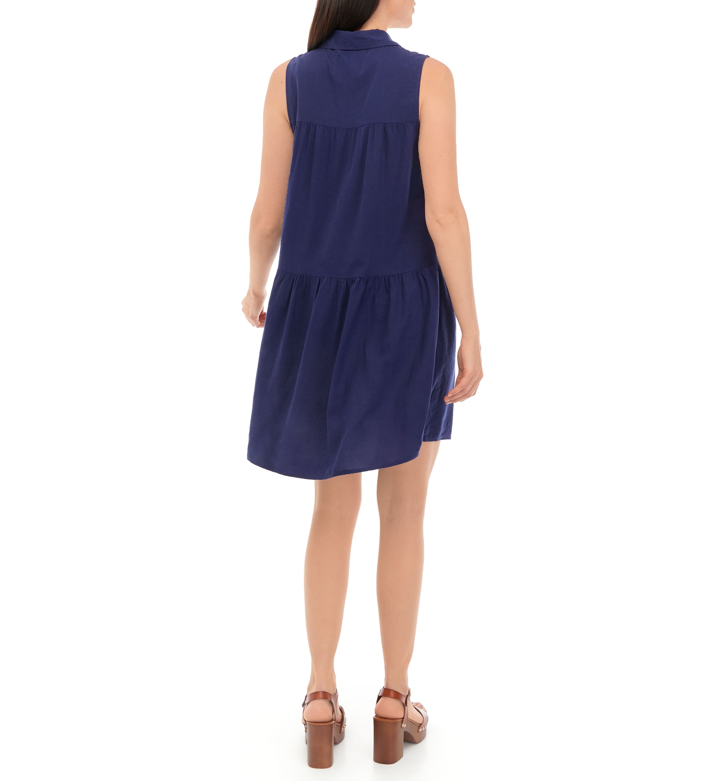 Womens Sleeveless Tiered Shirtdress