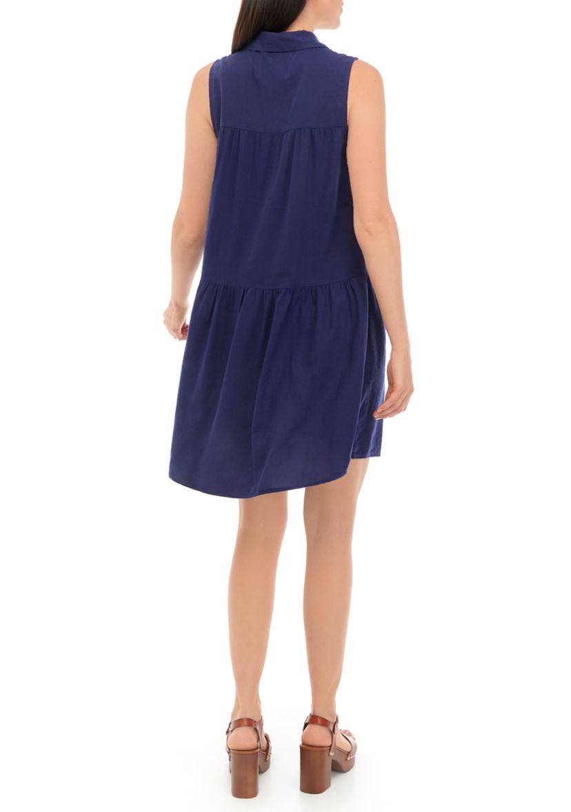 Womens Sleeveless Tiered Shirtdress