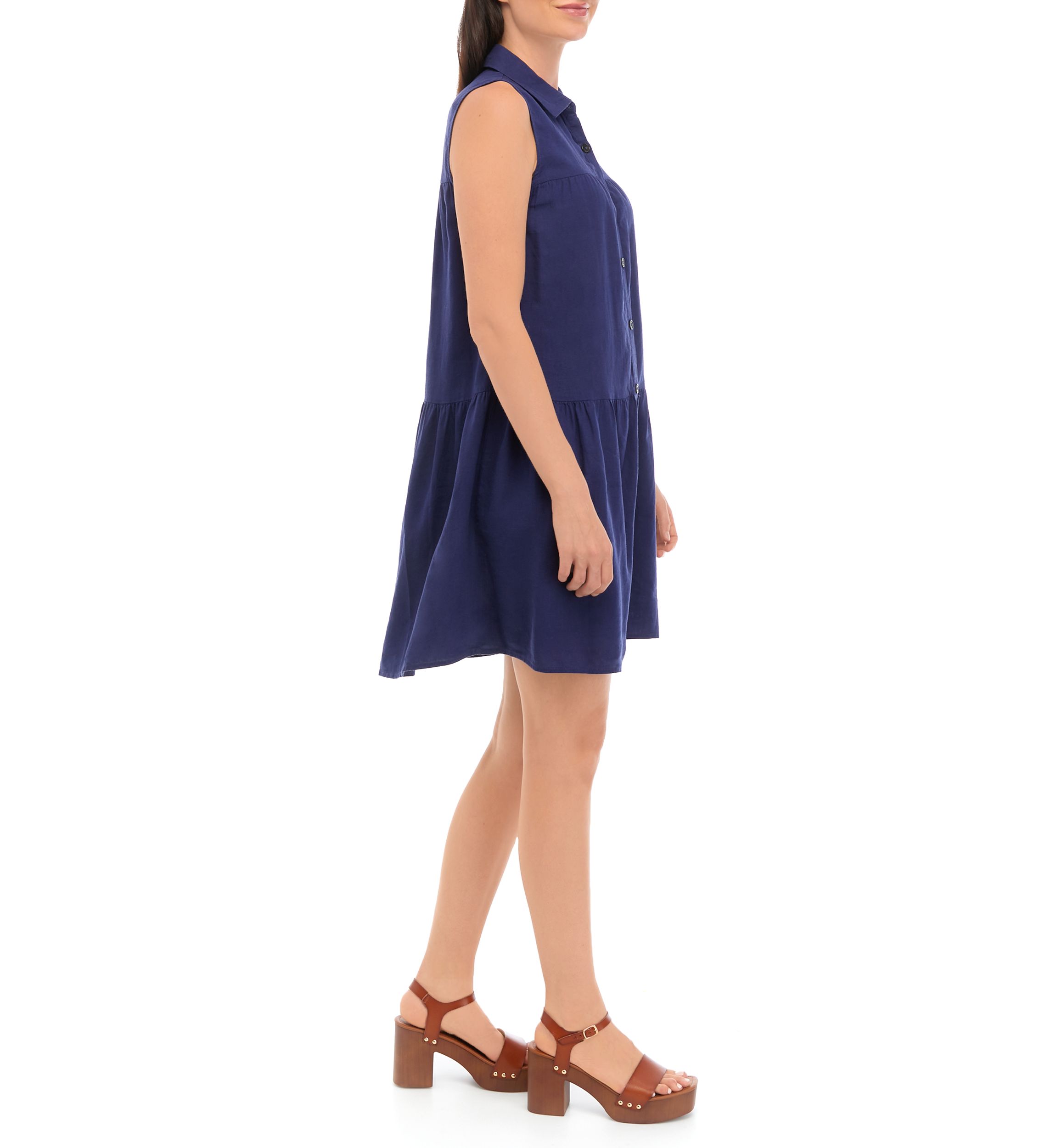 Womens Sleeveless Tiered Shirtdress