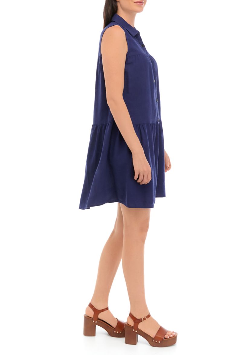 Womens Sleeveless Tiered Shirtdress