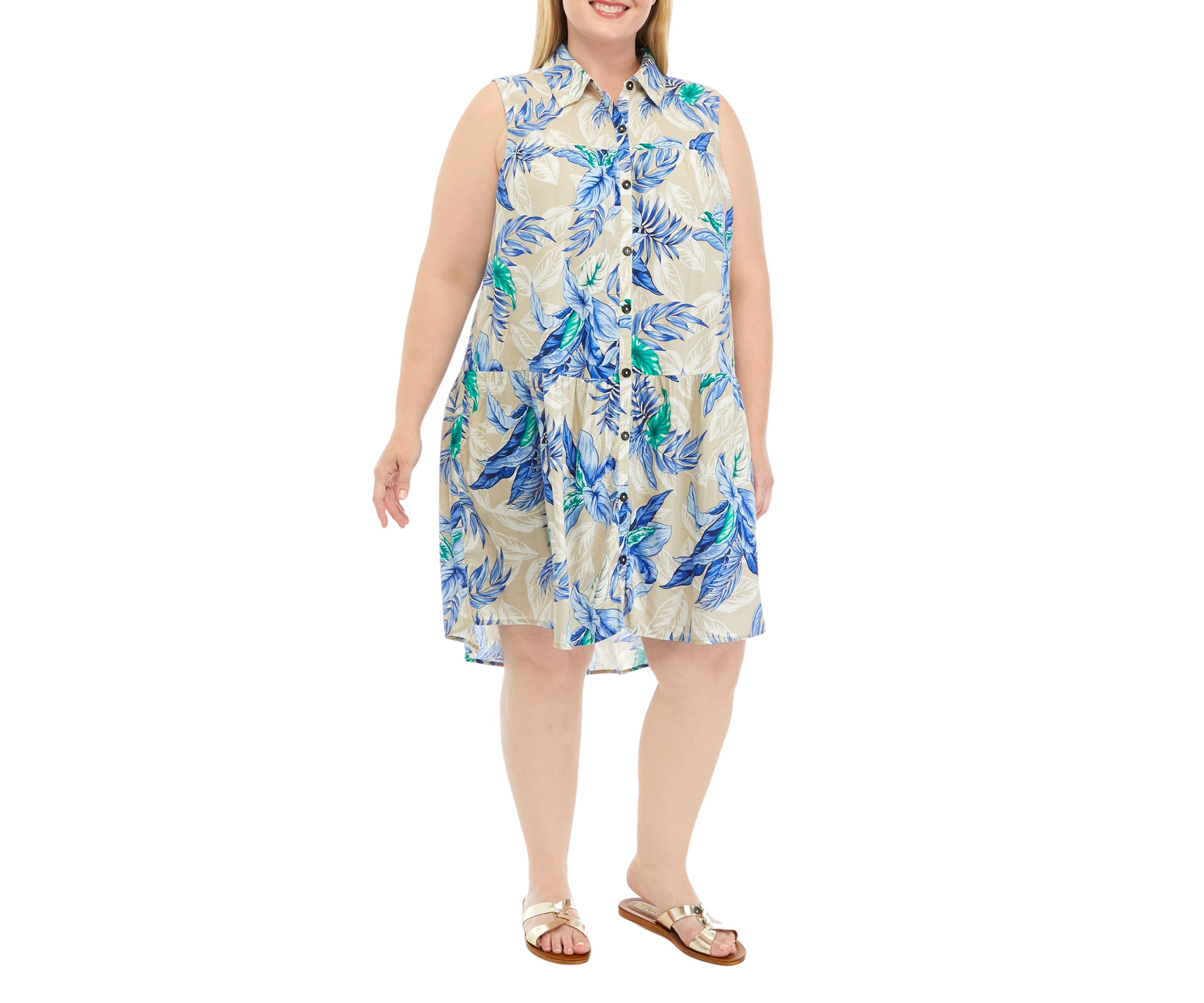 Plus Size Tiered Printed Shirtdress