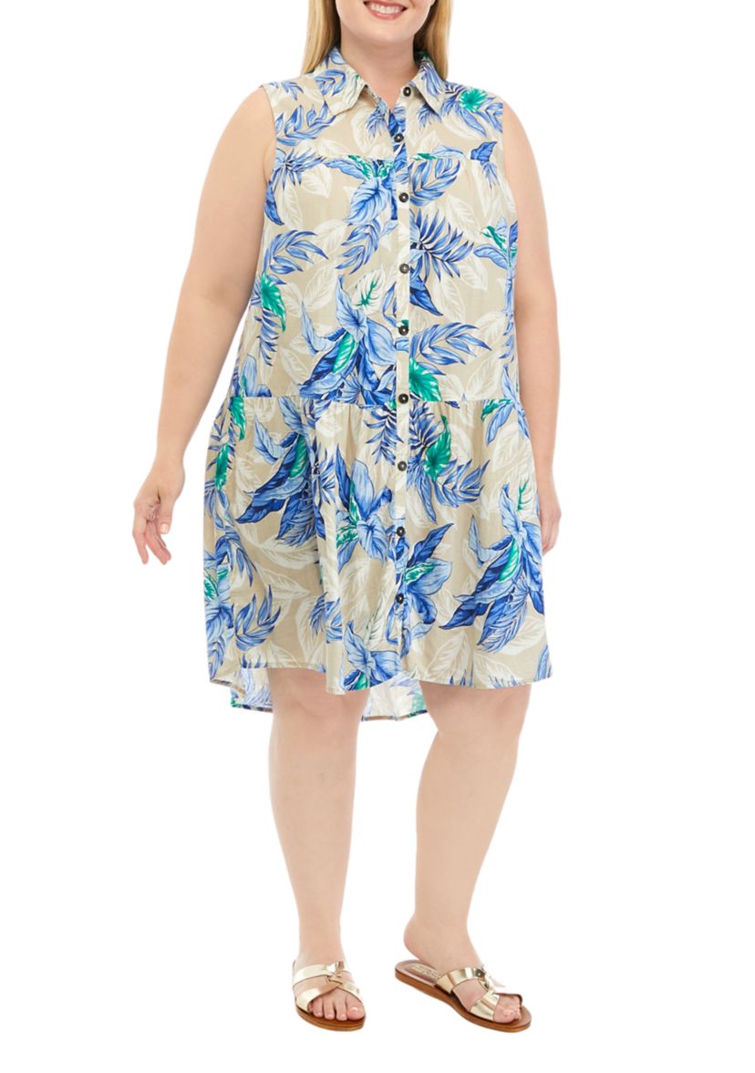 Plus Size Tiered Printed Shirtdress