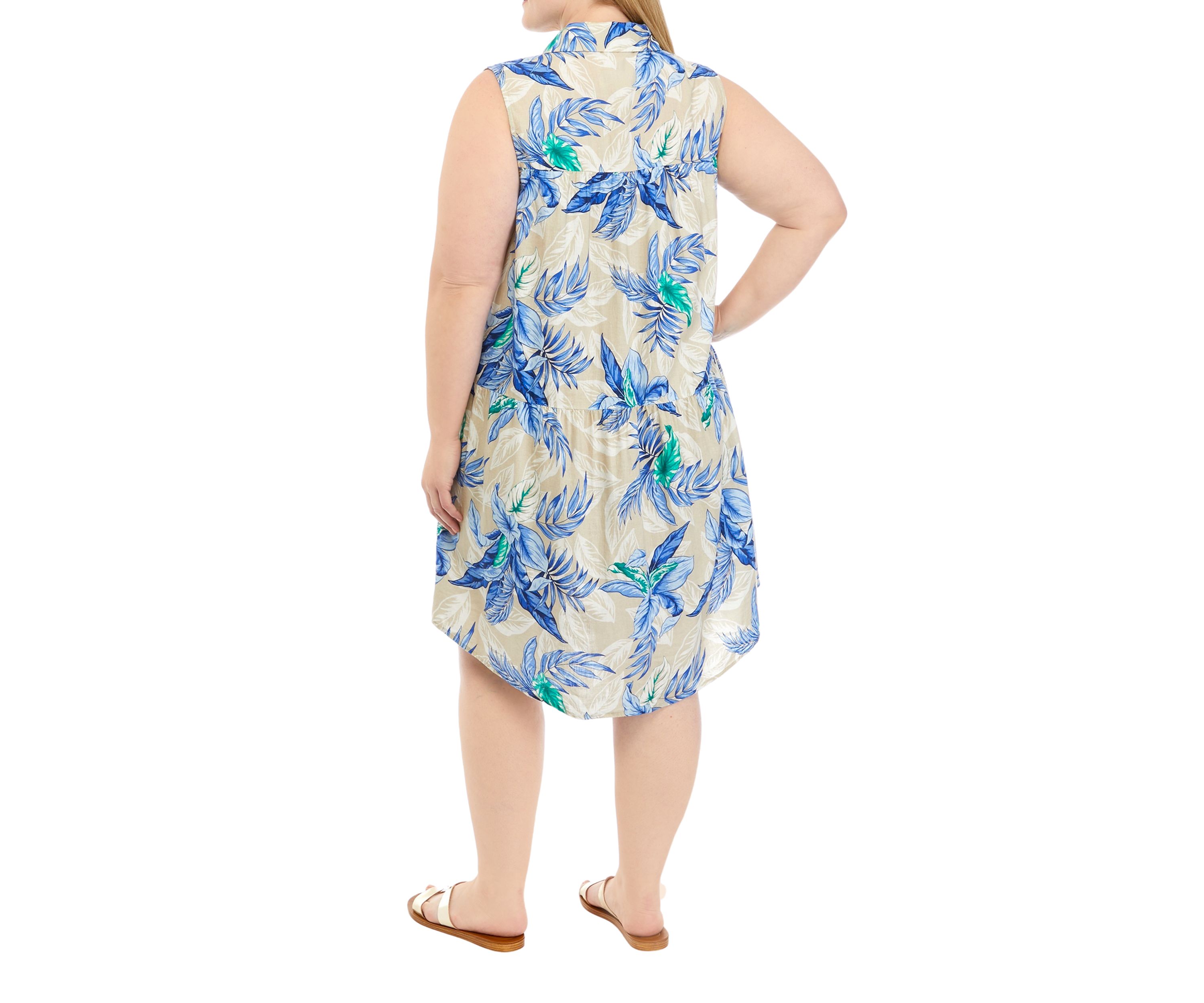 Plus Size Tiered Printed Shirtdress