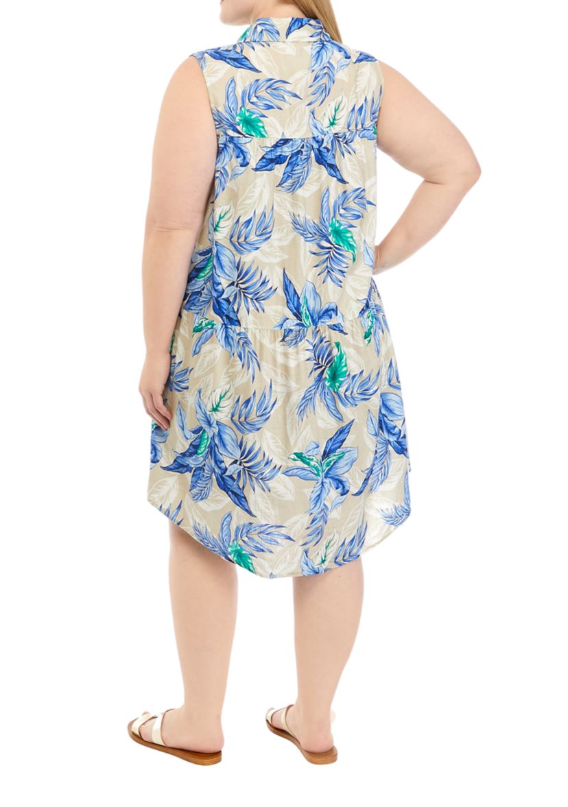 Plus Size Tiered Printed Shirtdress