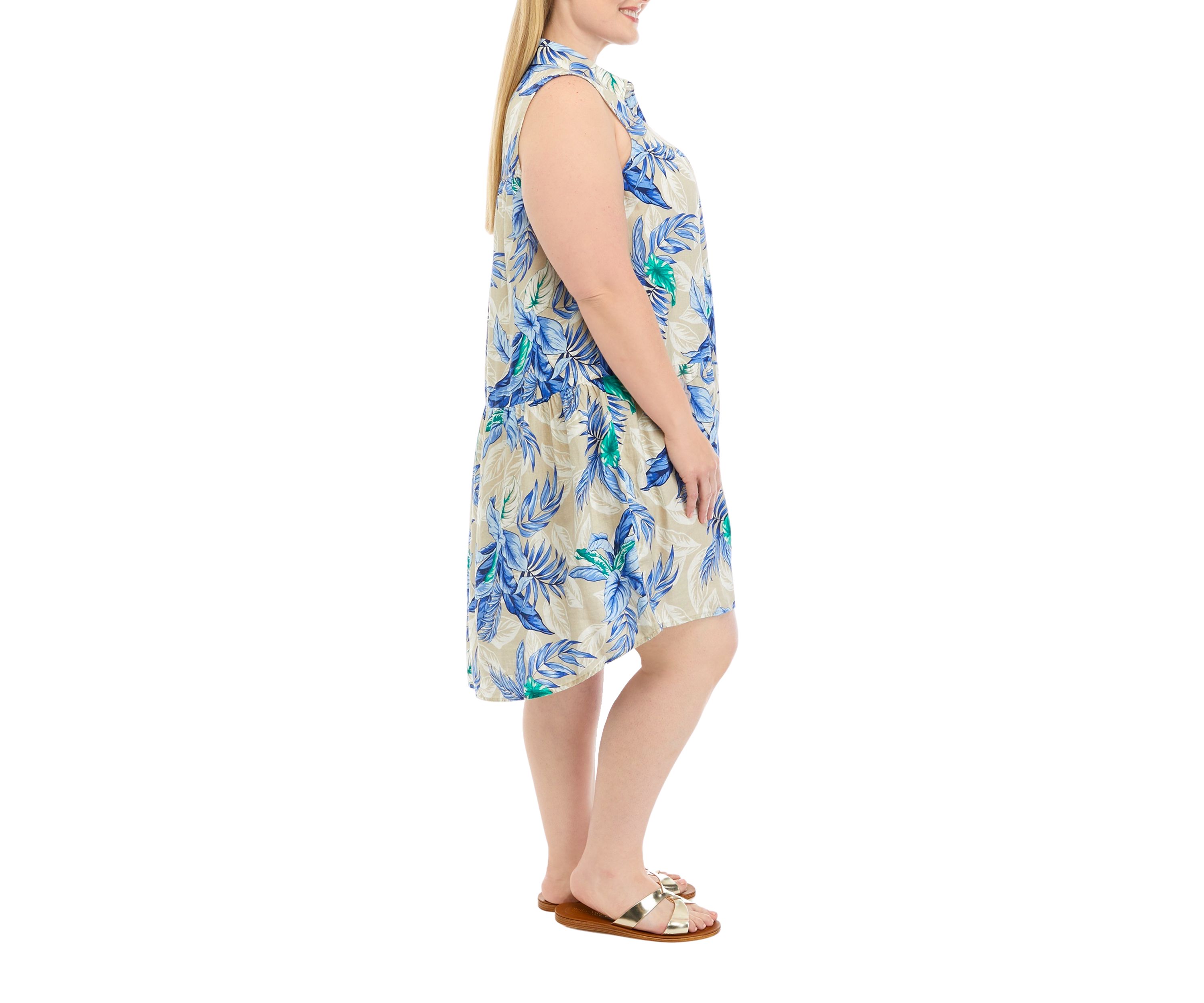 Plus Size Tiered Printed Shirtdress