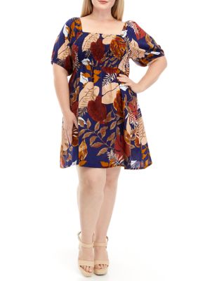 Cupio Women's Plus Size Short Sleeve Puff Mini Dress, 1X