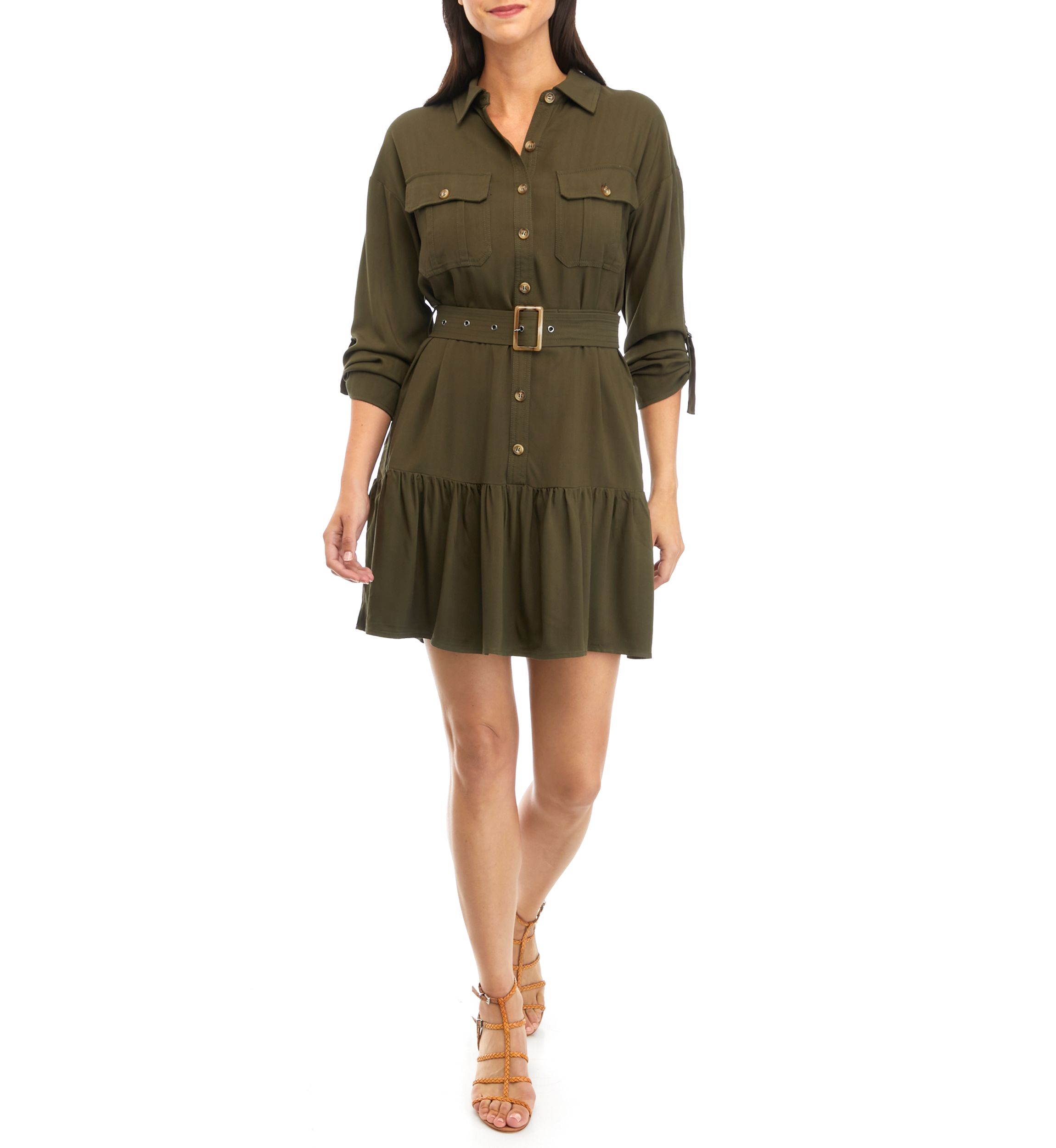 Womens Safari Belted Mini Dress